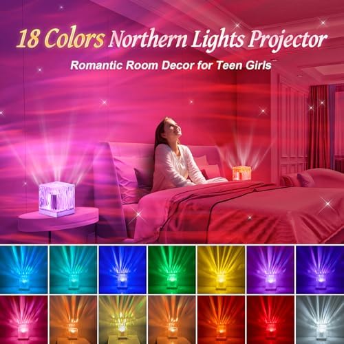 Northern Lights Projector Gifts for Women Gifts for Teenage Girls Boy, 18 Colors Galaxy Projector for Bedroom Lights, Remote Night Light for Kids, Cute Room Decor Aesthetic, Cool Stuff Teen Girl Gifts