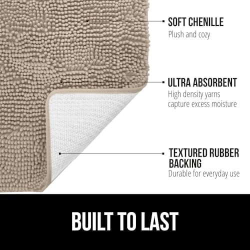 GORILLA GRIP Bath Rug Mat, Thick Absorbent Chenille, Quick Dry Microfiber Mats, Rubber Backing Washable Shower Floor Rugs, Bathmat Runner, US Designed Bathroom Home Decor Accessories 24x17, Gray Beige