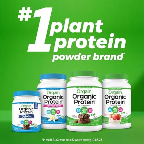 Orgain Organic Unflavored Vegan Protein Powder, Natural Unsweetened - 21g of Plant Based Protein, Non Dairy, Gluten Free, No Sugar Added, Soy Free, Non-GMO, 1.59 lb (Packaging May Vary)