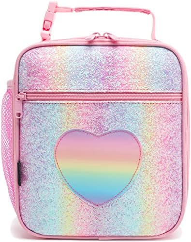 FlowFly Kids Lunch box Insulated Soft Bag Mini Cooler Back to School Thermal Meal Tote Kit for Girls, Boys, Glitter-RainBow