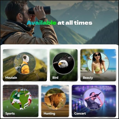 12x40 HD Binoculars for Adults and Kids High Powered, Clear Large View & Low Light Night Vision, Waterproof Binoculars for Hunting, Birds Watching, Cruise Ship, Theaters, Travel and Stargazing