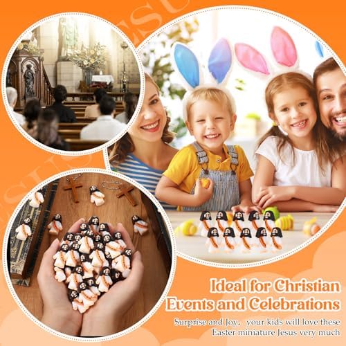 Bememo 100 Pcs Little Jesus Figures Jesus Loves You Original Design Rubber Pocket Toys Little Figures to Hide and Seek Sunday School Religious Party Share Gifts(Orange)