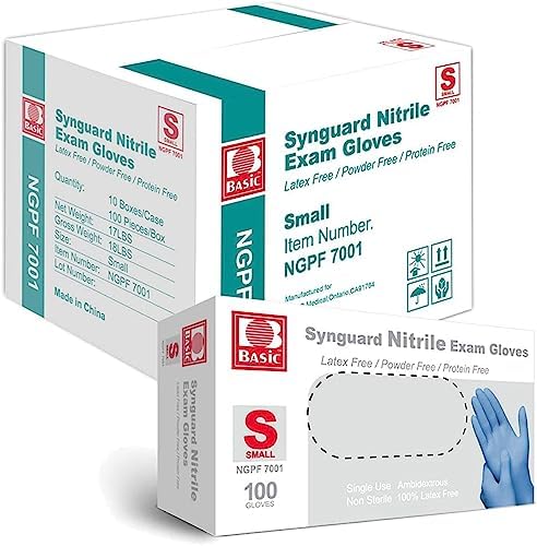 Basic Medical Blue Nitrile Exam Gloves, Latex-Free & Powder-Free Food-Safe House Cleaning Disposable Glove (1000 Pcs)