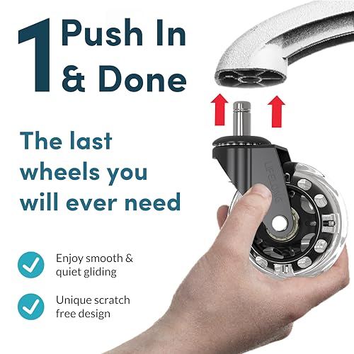 Lifelong Gaming Chair Wheels Replacement RGB Rubber Office Chair Casters for Carpet and Hardwood Floors, Set of 5, Heavy Duty Caster Wheels for Desk Chairs - Fits 98%