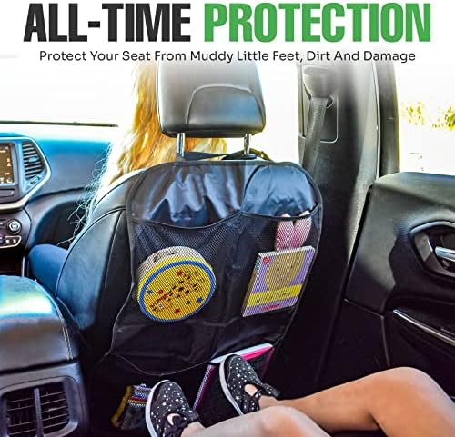 lebogner Back Seat Cover for Kids + 4 Pocket Storage Organizer, 2 Pack X-Large Waterproof Kick Mats Backseat Protector, Car Seat Back Protectors for Vehicles to Protect from Dirt, Mud & Scratches