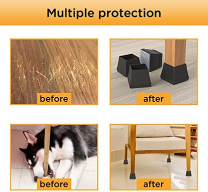 16 PCS Square Chair Leg Floor Protector, Silicone Chair Leg Cover, Furniture Leg Protectors with Felt, Mobile Table Leg pad, Protect The Floor from Scratches.1 1/2 in Black.