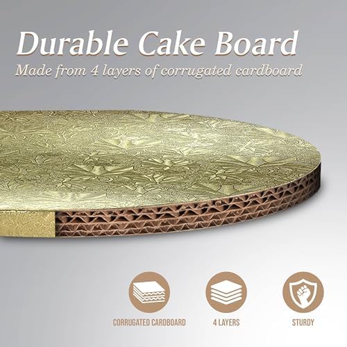 Cakebon Cake Boards - Sturdy 1/2 Inch Thick Drums - 8 Inch Professional Smooth Straight Edges Gold 12-Pack