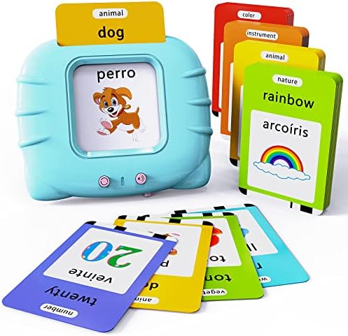 Lapare Spanish and English Bilingual Audible Flash Cards Toy with Music, Learn Spanish and English for Kids, Niñas, Niños, Bebes