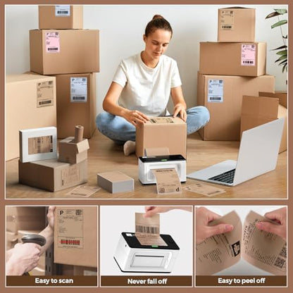 MUNBYN Brown 4"x6" Direct Thermal Shipping Labels, Commercial Grade Permanent Adhesive Fanfold Mailing Postage Label Paper for Thermal Printers and Packages, 220 Sheets per Stack