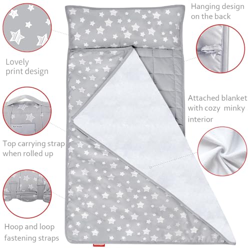 Moonsea Toddler Nap Mat with Fleece Minky Blanket, Lightweight, Soft Perfect for Kids Preschool, Daycare, Travel Sleeping Bag Boys and Girls, 21" x 50" Fit Standard Cot