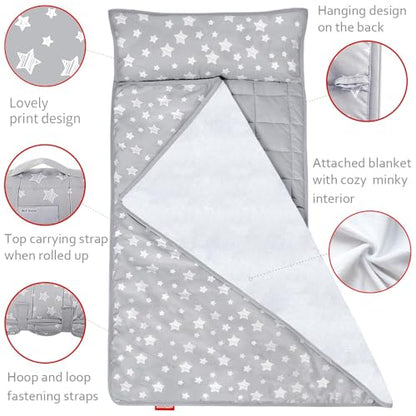 Moonsea Toddler Nap Mat with Fleece Minky Blanket, Lightweight, Soft Perfect for Kids Preschool, Daycare, Travel Sleeping Bag Boys and Girls, 21" x 50" Fit Standard Cot