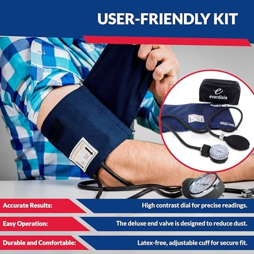 Deluxe Aneroid Sphygmomanometer Blood Pressure Monitor Set – 2-Pack – Adult Cuff, Carrying Case & Calibration Tool – High Contrast Dial for Accurate Readings – Portable & Durable Design – Navy