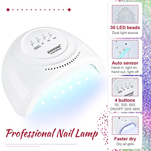 JODSONE 60 PCS Gel Nail Polish Starter Kit With U V Light 55 Kinds Of Color Glitter Gel Polish No Wipe Base And Glossy Matte Top Coat Easy To Apply