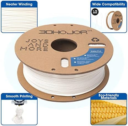 Matte PLA Filament 1.75mm, Upgrade Matte 3D Printer PLA Filament, 1KG*2 Bundle Cardboard Spool 3D Printing Filament for 3D Printers(Matte White 2Pack)