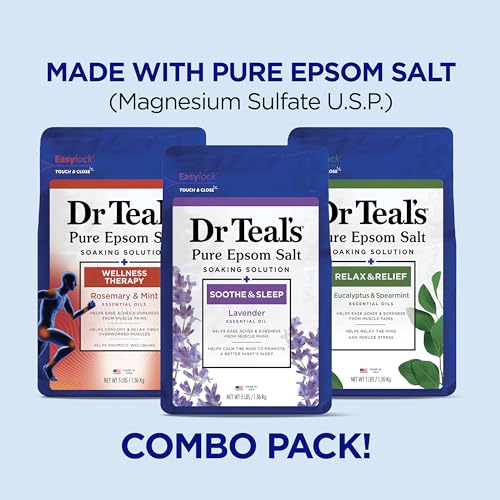 Dr Teal's Pure Epsom Salt, Lavender, Eucalyptus & Wellness Trio Bundle, 3 lbs (Pack of 3)