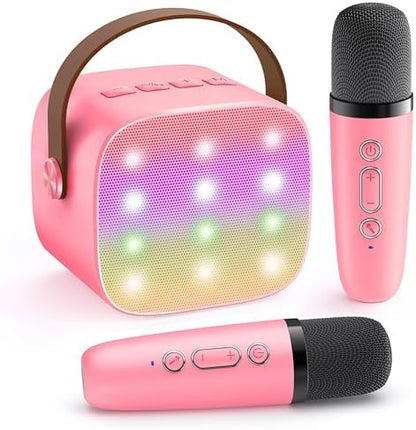 YLL Mini Karaoke Machine for Kids Adults, Portable Bluetooth Speaker with 2 Wireless Microphones, Most Popular Toys Birthday Gifts for Girls 4, 5, 6, 7, 8, 9, 10, 11, 12+ Years Old Toddler Teens（Rose）