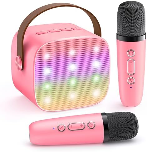 YLL Mini Karaoke Machine for Kids Adults, Portable Bluetooth Speaker with 2 Wireless Microphones, Most Popular Toys Birthday Gifts for Girls 4, 5, 6, 7, 8, 9, 10, 11, 12+ Years Old Toddler Teens（Rose）