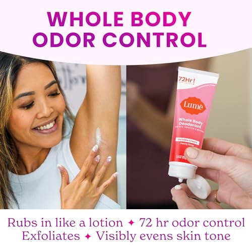 Lume Whole Body Deodorant - Invisible Cream Tube - 72 Hour Odor Control - Aluminum Free, Baking Soda Free, Skin Safe - 3.0 ounce (Pack of 2) (Peony Rose)