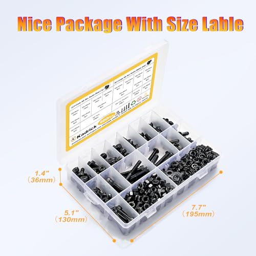Kadrick Metric Screws Assortment,600 Pcs M6 Screws Nuts Washers Assortment M6x8MM-40MM, Hex Socket Button & Cap Head M6 Machine Bolts Kit, 12.9 & 10.9 Grade Alloy Steel Black