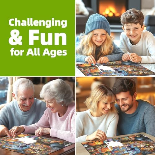 Halloween Witch Cat 1000 Piece Puzzle for Adults Halloween Candy Store Jigsaw Puzzle Spooky Treats Scene Challenging Impossible Puzzle Fun Games for Adults & Family Game Night