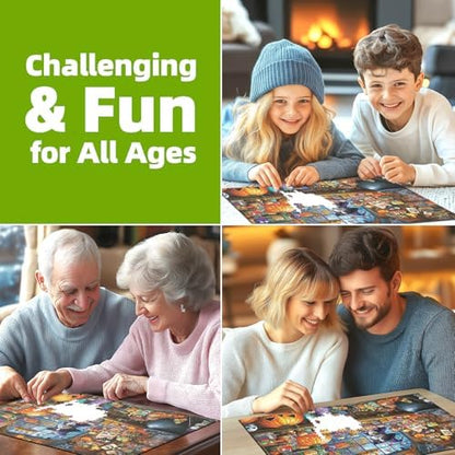 Halloween Witch Cat 1000 Piece Puzzle for Adults Halloween Candy Store Jigsaw Puzzle Spooky Treats Scene Challenging Impossible Puzzle Fun Games for Adults & Family Game Night