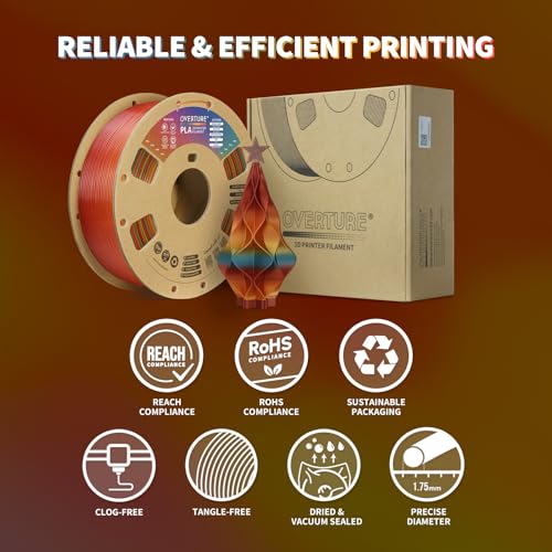 OVERTURE Rainbow PLA Filament 1.75mm, Neatly Wound 3D Printer Filament 1kg Spool (2.2lbs), Dimensional Accuracy +/- 0.02 mm, Fit Most FDM 3D Printers (Radiant Rainbow)