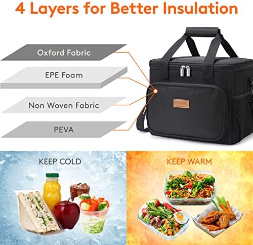 Lifewit Large Lunch Bag Insulated Lunch Box Soft Cooler Cooling Tote for Adult Men Women, Black 24-Can (15L)