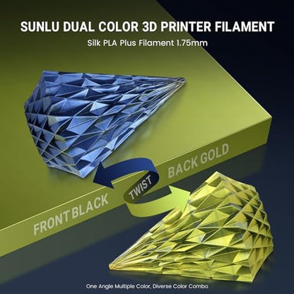 SUNLU Silk Dual Color Pla Filament, Silk PLA 3D Printer Filament 1.75mm, Shiny Silk Texture, Dimensional Accuracy +/- 0.02mm, 1KG Spool (2.2 lbs), PLA Silk Dual Color (Black Gold)