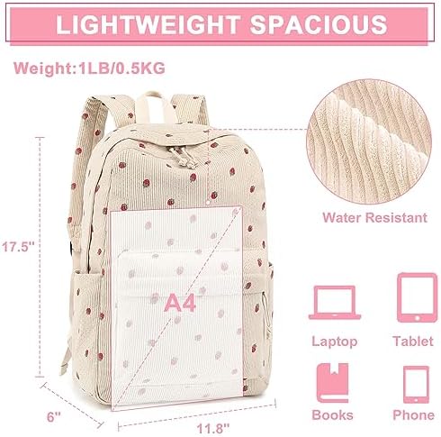 School Backpack for Teen Girls Bookbags Elementary High School Corduroy Laptop Bags Women Travel Daypacks