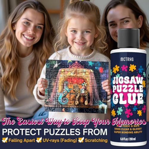 Jigsaw Puzzle Glue Clear (2 Pack), Puzzle Glue with Two Applicators, Easily Preserves Finished Puzzles, Quick-Drying, Non-Toxic & Water-Soluble for Adults, for 3000/4500/5000 Pieces