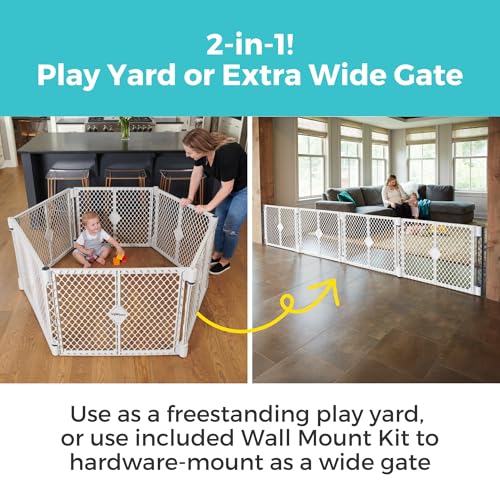 Toddleroo by North States - Superyard Duo Extra Wide Baby Gate & Play Yard: 6 Panel Baby Playpen - Included Wall Mount Kit - Made in USA - 38.5 to 201 Inches Wide - 26 Inches Tall - Light Gray