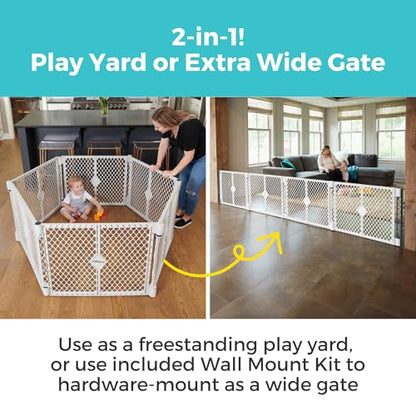 Toddleroo by North States - Superyard Duo Extra Wide Baby Gate & Play Yard: 6 Panel Baby Playpen - Included Wall Mount Kit - Made in USA - 38.5 to 201 Inches Wide - 26 Inches Tall - Light Gray