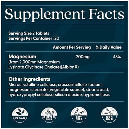 Doctor’s Best High Absorption Magnesium Glycinate Lysinate Supplement - 100% Chelated for Maximum Absorption - Magnesium for Sleep and Muscle Relaxation - 200 Mg Per Serving - 240 Tablets
