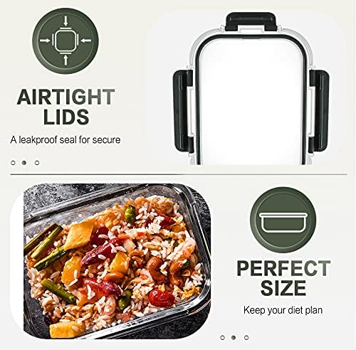 10 Packs 30 oz Glass Meal Prep Containers,Glass Food Storage Containers with Lids,Airtight Glass Lunch Bento Boxes,Microwave,Freezer and Dishwasher,Gray