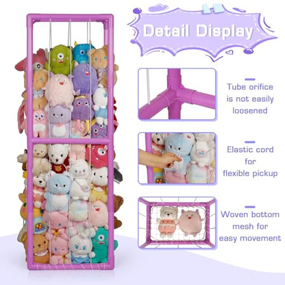 Trycooling Stuffed Animal Storage Zoo Stuffed Animal Holder Space Save Vertical Stuffed Animals Storage PVC with Elastic Band and Net for Playroom Birthday Gift for Bedroom Nursery (Purple 1)