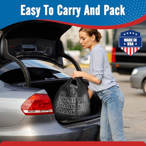 Fuxury 1000 Count Thank You Plastic Bags Black (12" x 6.5" x 21"), T-shirt, Grocery, Take Out, To Go,Restaurants, Retail Shopping Bags in Bulk for Small Business (Made in USA)