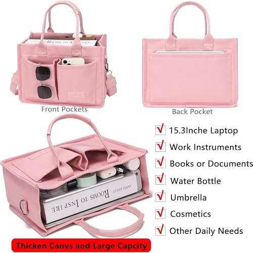 Tote Bag for Women With Compartments,Large Canvas Tote Women's Purse Crossbody Bags Work Laptop Book Bag Satchels Handbags