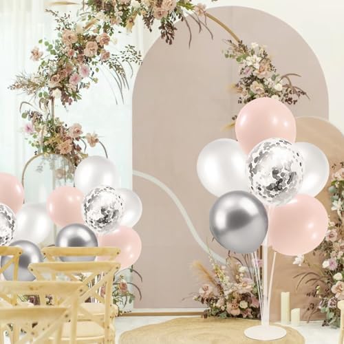 Pink and Silver Balloon Stand Centerpiece Table Decorations for Baby Shower Wedding Engagement Bridal Shower Anniversary Mother's Day Birthday Party Decorations(Pink silver set4)