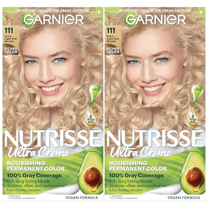 Garnier Hair Color Nutrisse Nourishing Creme, 111 Extra-Light Ash Blonde (White Chocolate) Permanent Hair Dye, 2 Count (Packaging May Vary)