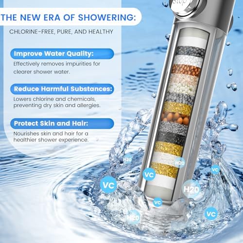 Filtered Shower Head with Handheld, High Pressure Water Flow and Multiple Spray Modes Shower Head with Filter, Power Wash for Hard Water, Showerhead with ON/OFF Switch for Pets Bath