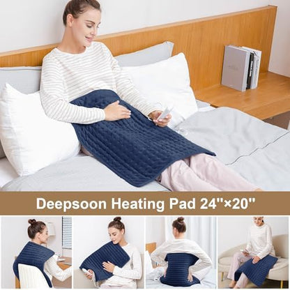 Heating Pad-Electric Heating Pad for Back,Neck,Abdomen,Moist Heated Pad for Shoulder,Knee,Hot Pad for Arms and Legs,Dry&Moist Heat & Auto Shut Off(Dark Blue, 12''×24')
