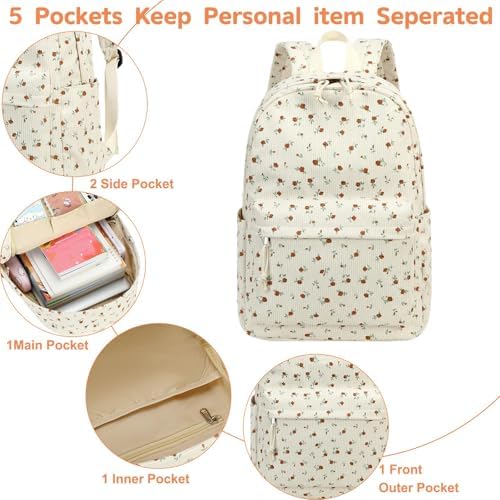 School Backpack for Teen Girls Bookbags Elementary High School Corduroy Laptop Bags Women Travel Daypacks