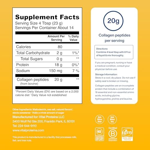 Vital Proteins Collagen Peptides Powder Vanilla - Supports Hair, Skin, Nails, Bones, Joints, Powder for Women