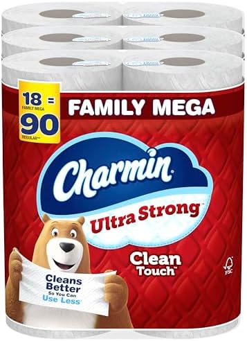 Charmin Ultra Strong Clean Touch Toilet Paper, 18 Family Mega Rolls = 90 Regular Rolls