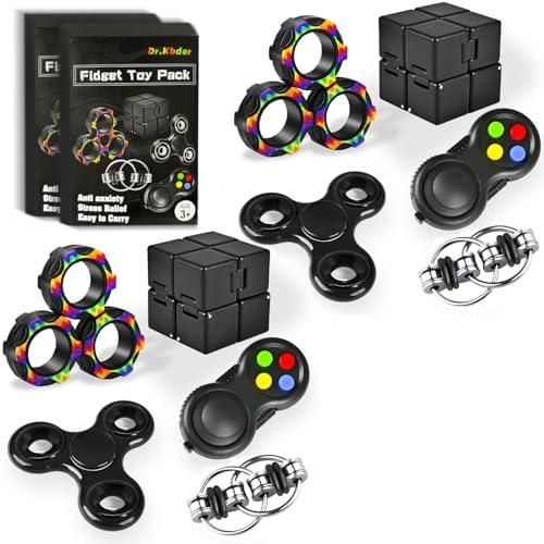 5Pcs Fidget Toys Adults Set Easter Basket Gift for Teen Autism Sensory Pack with figette Cube Magnetic Rings Pad ADHD Stress Relief for Kids Teen, Cool Gadget Desk Spinner Christmas Stocking Stuffer