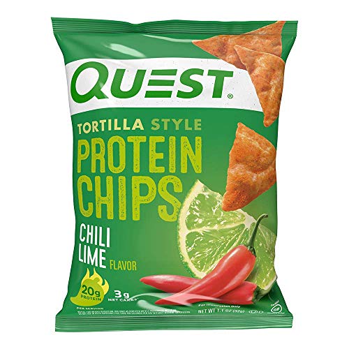 Quest Nutrition Chili Lime Tortilla Style Protein Chips, 20g Protein, 3g Net Carbs, Low Carb, Gluten Free, 1.1 oz (Pack of 12)