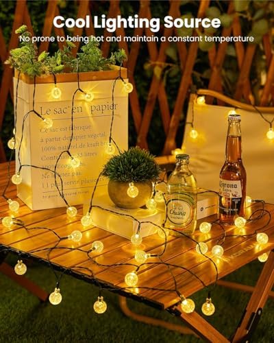 Solar String Lights Outdoor Waterproof, 2 Pack 60 LED 36.5 FT Each, Solar Powered Patio Lights with 8 Lighting Modes for Garden Yard Porch Wedding Party Decor (Warm White)
