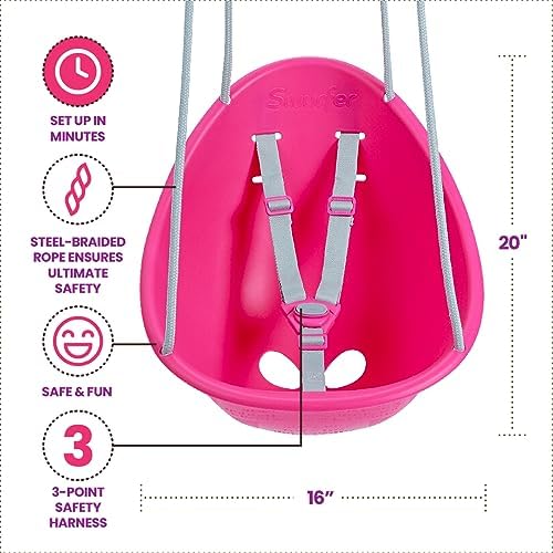 Swurfer Coconut Toddler Swing – Comfy Baby Swing Outdoor, 3- Point Adjustable Safety Harness, Secure, Safe Quick Click Locking System, Blister-Free Rope, Easy Installation, Ages 6-36 Months