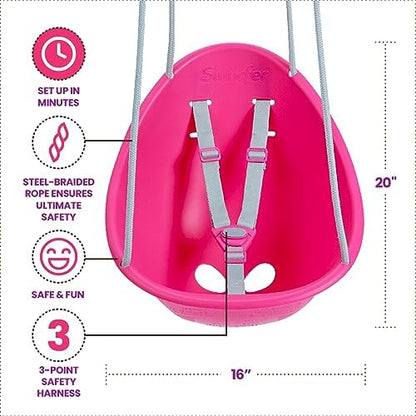 Swurfer Coconut Toddler Swing – Comfy Baby Swing Outdoor, 3- Point Adjustable Safety Harness, Secure, Safe Quick Click Locking System, Blister-Free Rope, Easy Installation, Ages 6-36 Months