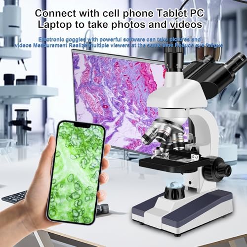 Trinocular Microscope 40X-5000X Magnification Microscope for Adults, Laboratory Grade with Dual Mechanical Stage and HD USB Camera